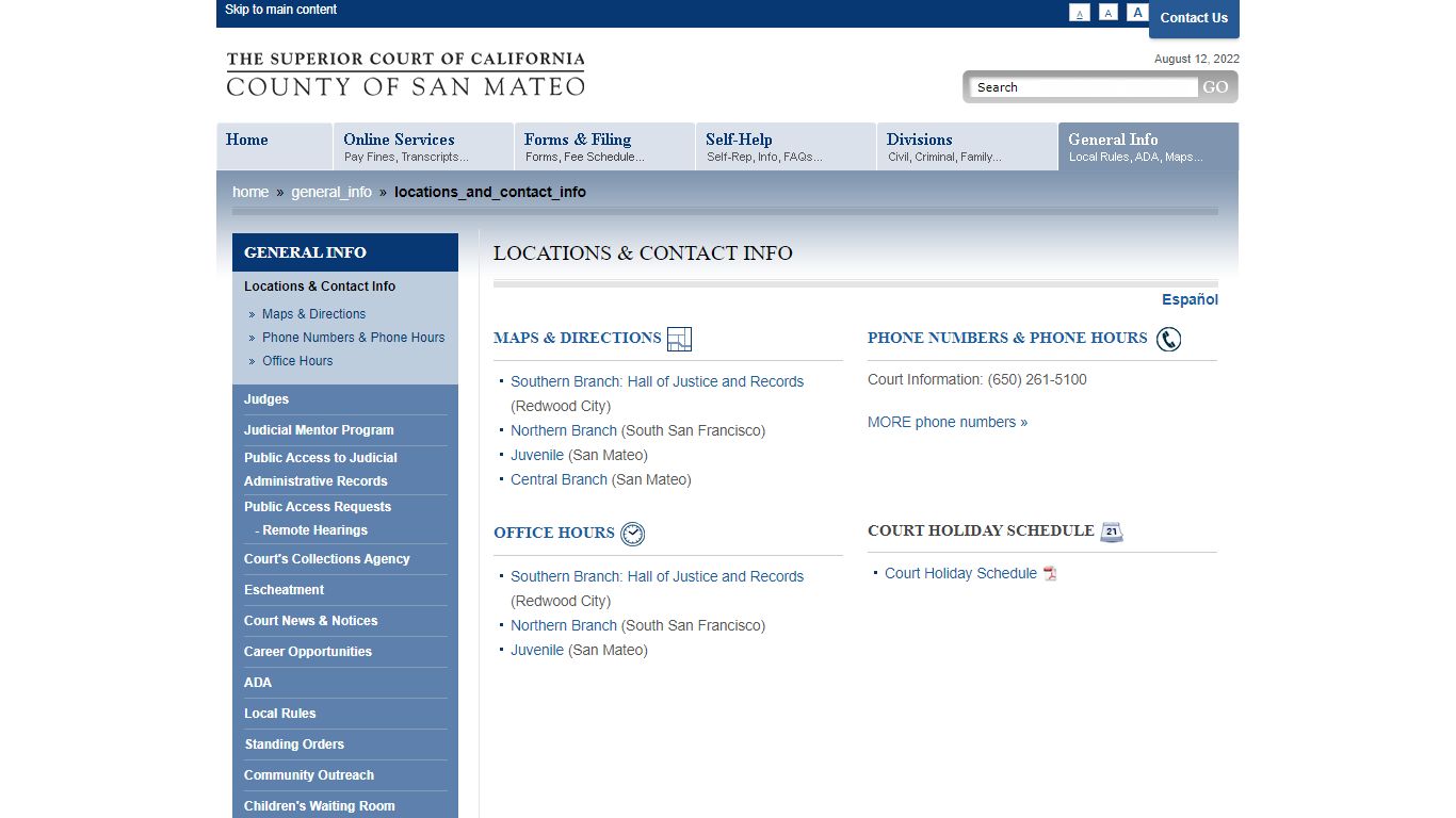 Locations & Contact Info - San Mateo County Superior Court